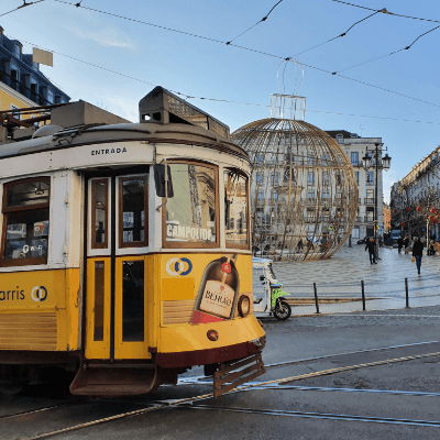 A picture of a Lisbon's yellow tram